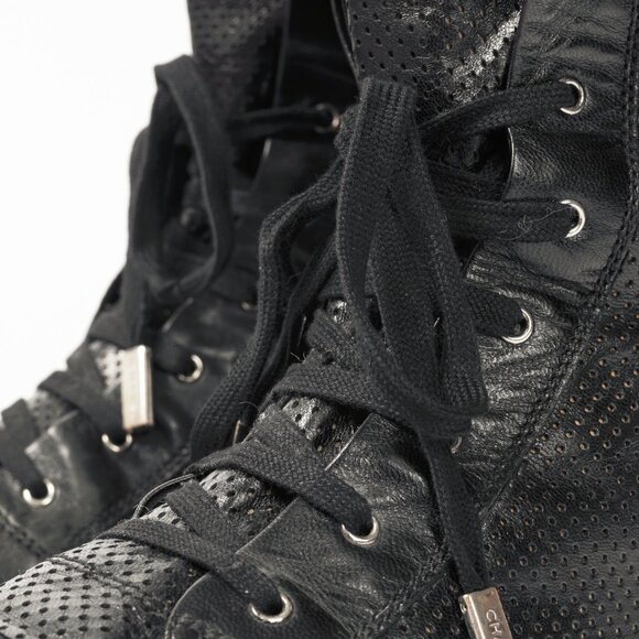 Chanel Black Perforated Leather Sneaker Boots - Picture 8 of 12
